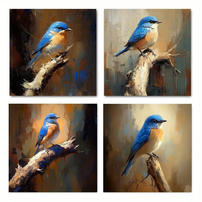 4pcs Blue Yellow And White Parrot Wall Art Canvas Framed