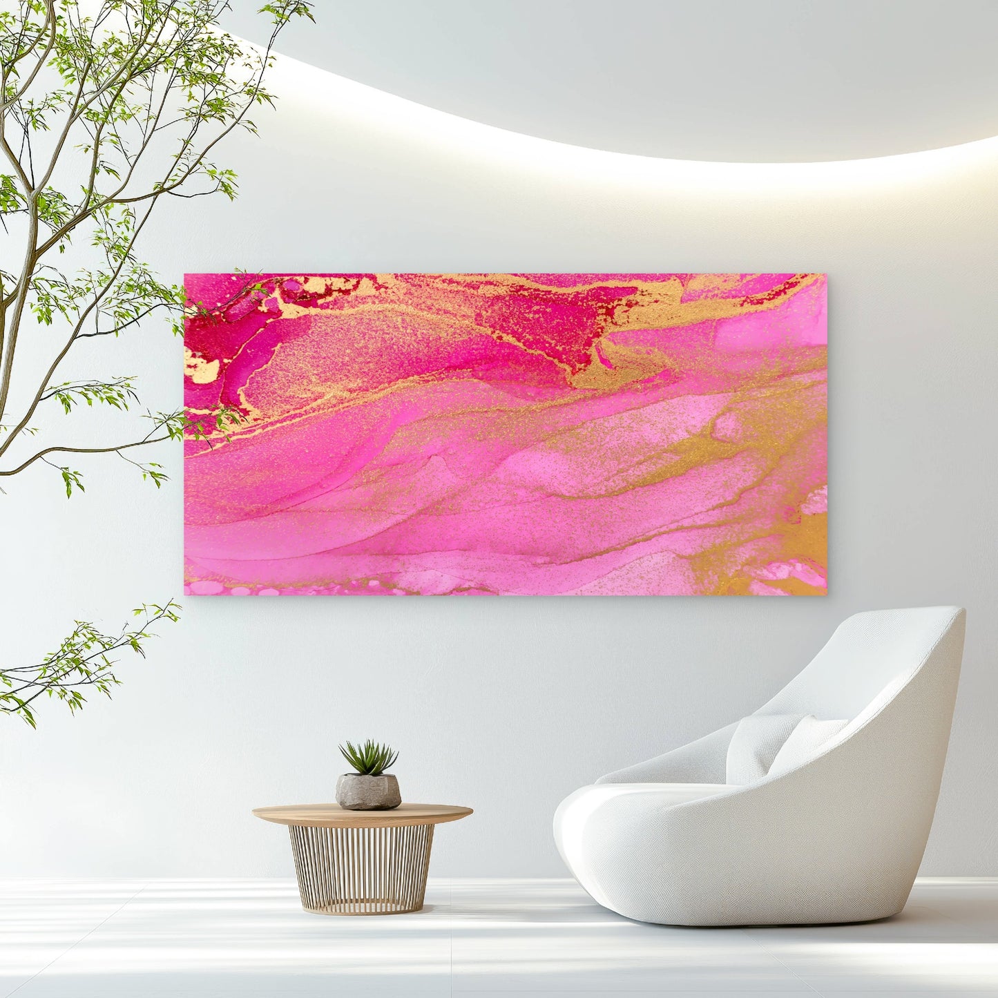 Vibrant Magenta Gilded Fluid Wall Art Canvas Office Home Room Framed 120x60cm - Bella Home Decor
