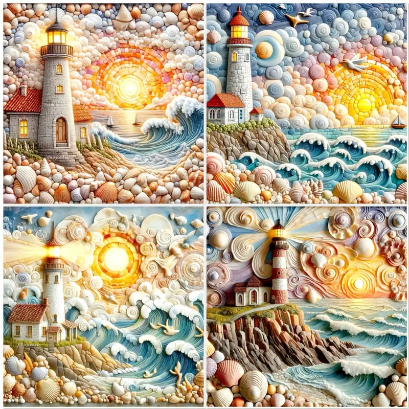 4pcs Lighthouse Landscape Wall Art Canvas Framed
