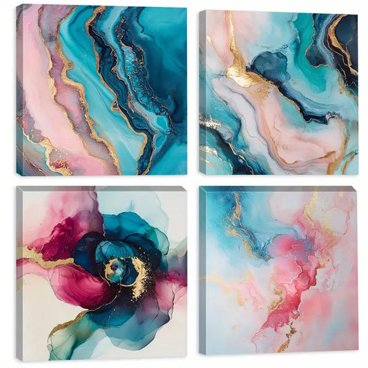 4pcs  Featuring Color Mixing Squares Wall Art Canvas Framed