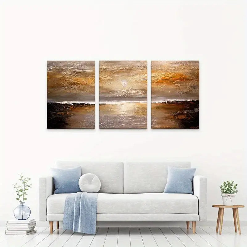 3pcs Sunset Ocean Scenic Beach View Wall Art Set Canvas Framed 40x60cm - High Quality Print 100% Australian Made Wall Canvas Ready to Hang