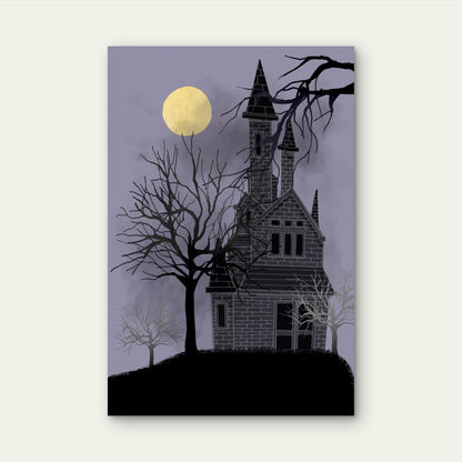Illustration of a Haunted House on a Hill 40x60cm Metal Print Ready to Hang