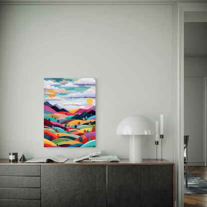 Vibrant Multicolor Rolling Hills & Pastel Sky 60x90cm Metal Print Ready to Hang