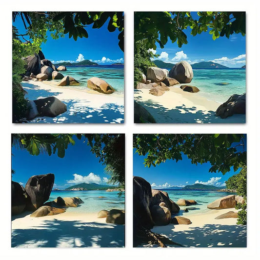 4pcs La Digue Seychelle  Wall Art Canvas Framed