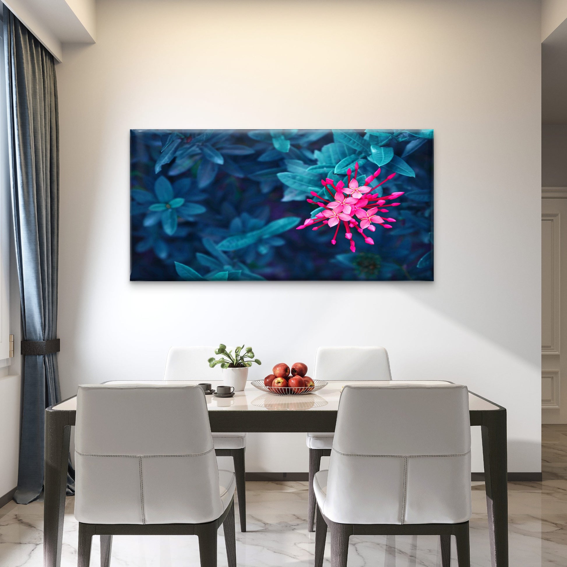 Bright Red Flower on Dark Bush Wall Art Canvas Office Home Room Framed 120x60cm - Bella Home Decor