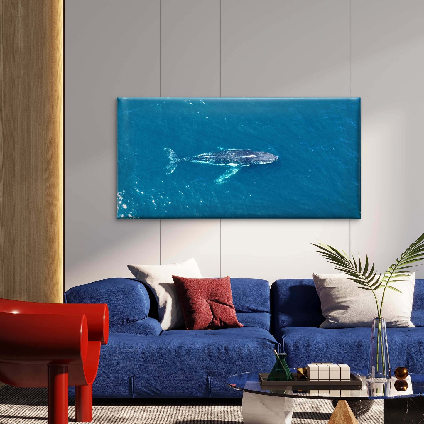 Blue Whale Sea Landscape Wall Art Canvas Office Home Room Framed 120x60cm
