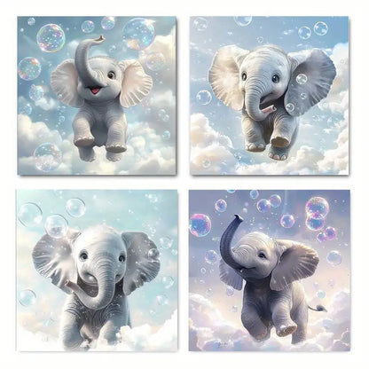 4pcs Elephant Bubbles Canva Wall Art Canvas Framed