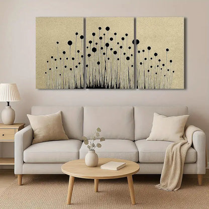 3pcs Beige And Black Modern Minimal Floral Nature  Metal Print Ready to Hang Art - Bella Home Decor