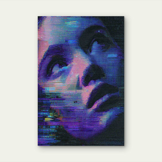 Digital Echoes Fragmented Face 60x90cm Metal Print Ready to Hang