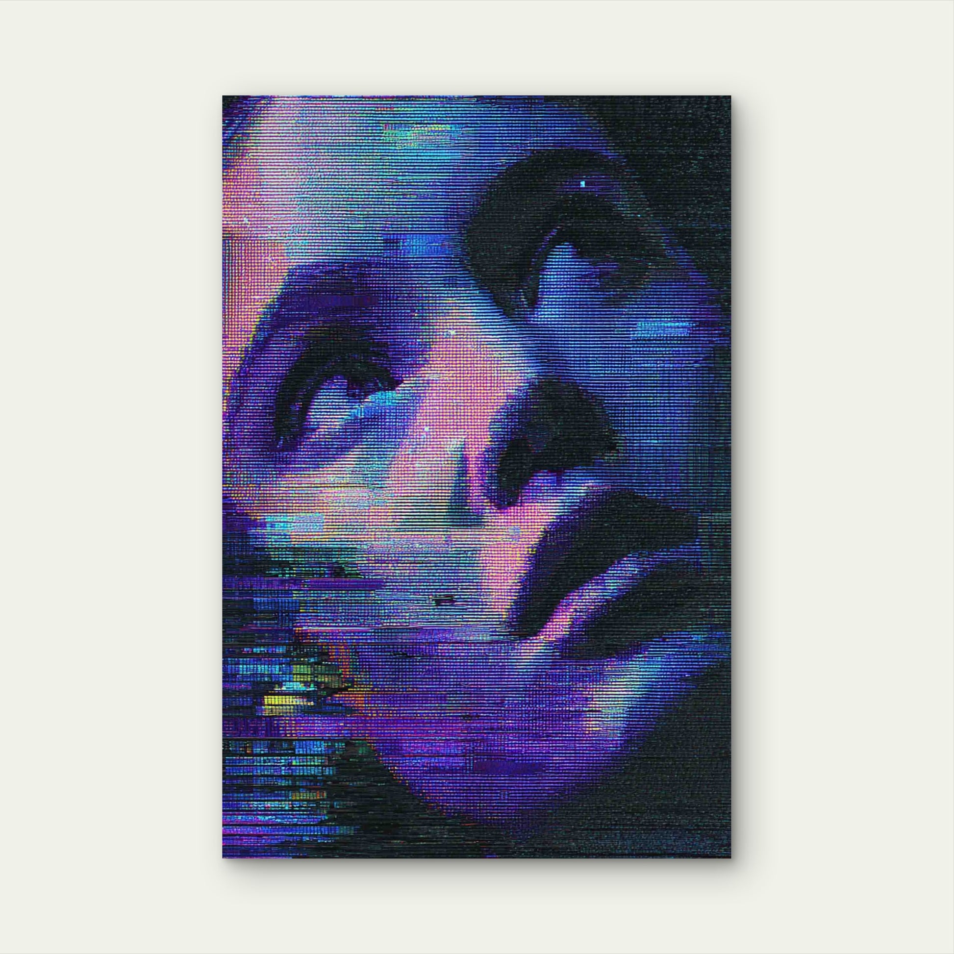 Digital Echoes Fragmented Face 40x60cm Metal Print Ready to Hang - Bella Home Decor