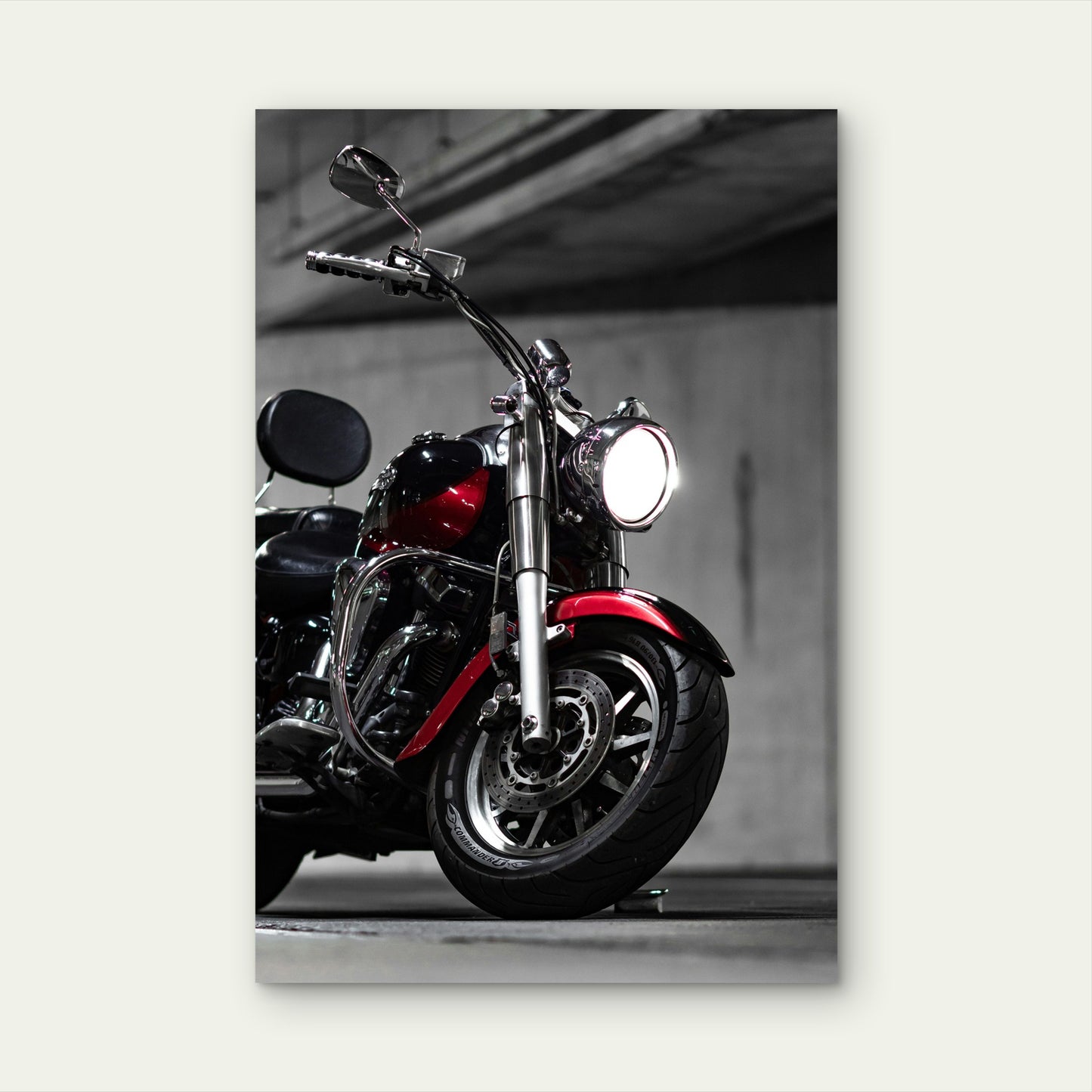 Red Cruiser Motorcycle Chrome Chopper 40x60cm Metal Print Ready to Hang