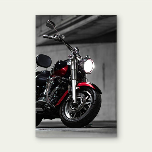 Red Cruiser Motorcycle Chrome Chopper 40x60cm Metal Print Ready to Hang