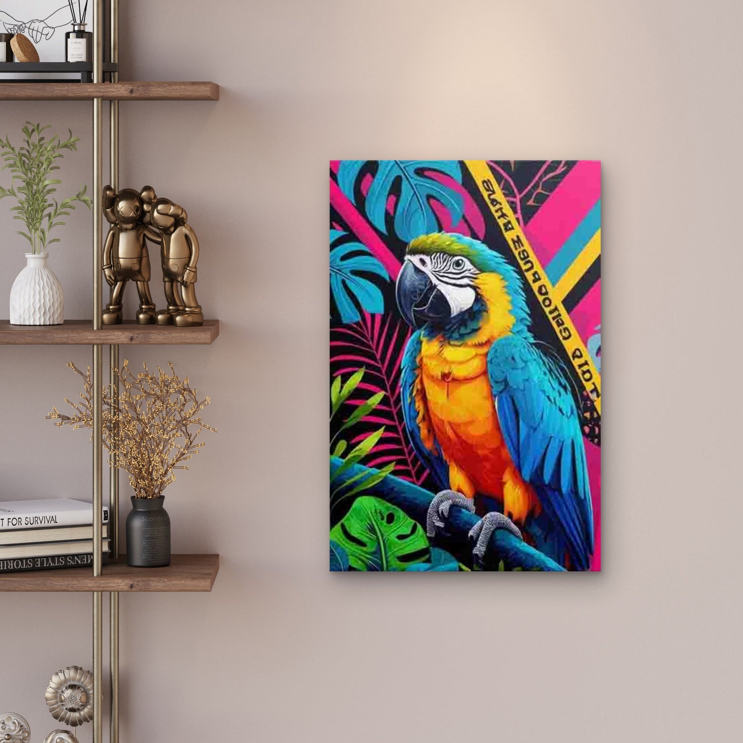 Parrot on Branch Metal Print Ready to Hang