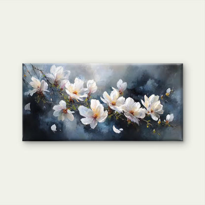 White Blossoms Wall Art - Soft Tones Floral Wall Art Canvas Office Home Room Framed 120x60cm