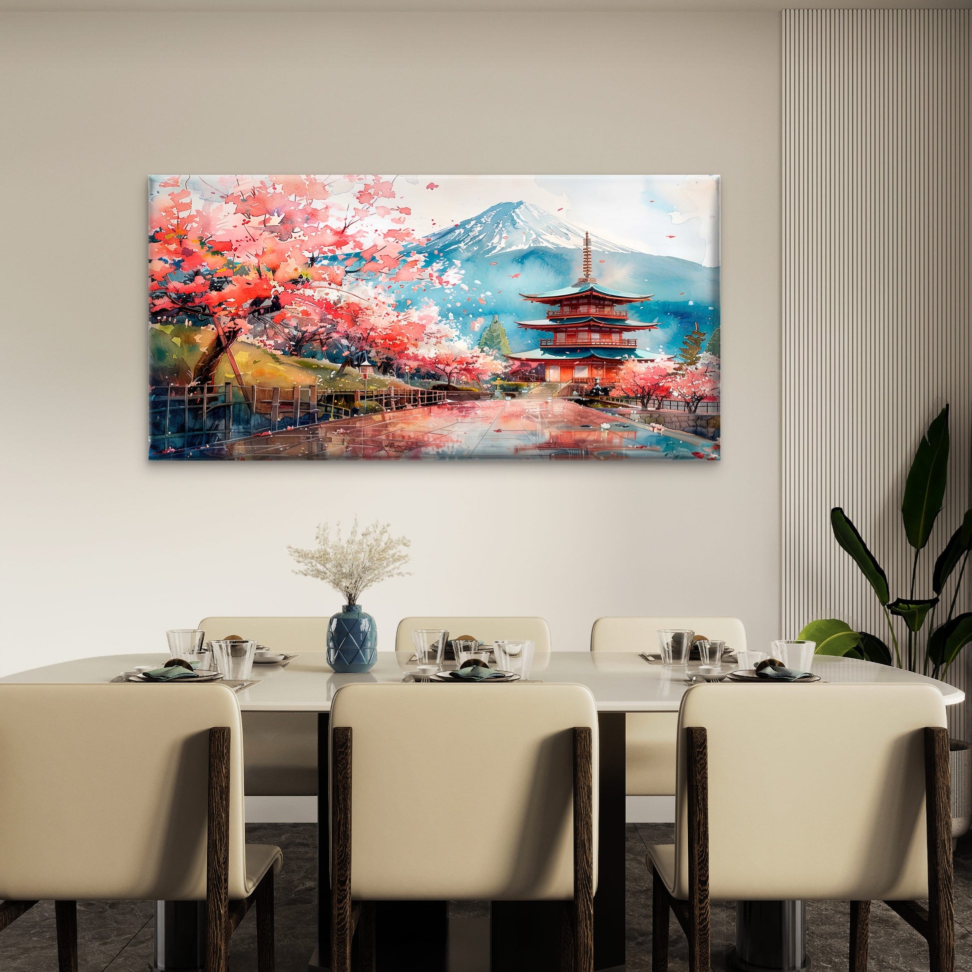 Springtime At The Pagoda Wall Art Canvas Office Home Room Framed 120x60cm - Bella Home Decor