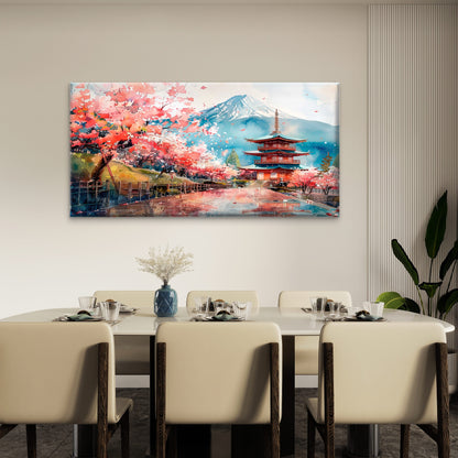 Springtime At The Pagoda Wall Art Canvas Office Home Room Framed 120x60cm - Bella Home Decor