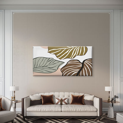 Abstract Boho Sage Green Palm Leaf Wall Art Canvas Office Home Framed 120x60cm
