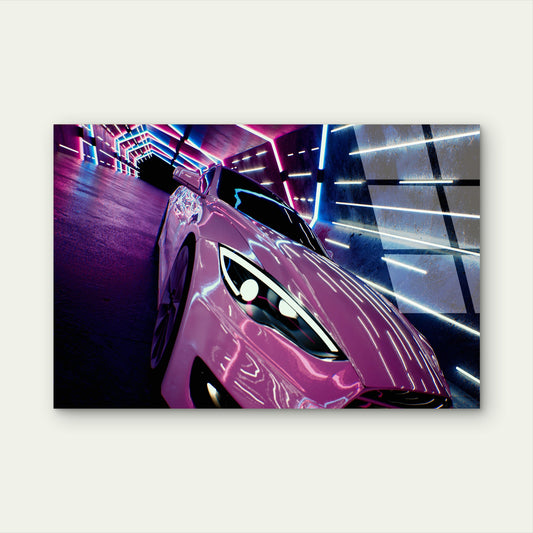 Glow Retro Futuristic Neon Pink Car Acrylic Glass Printing Wall Art Australian Made Quality