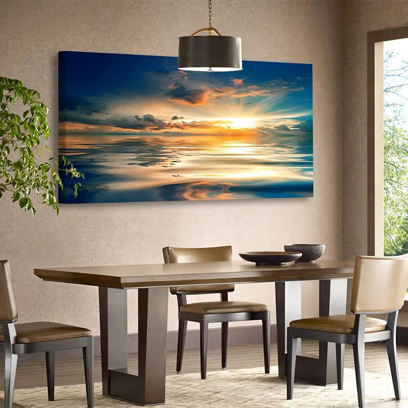 Sunset Blue Ocean Nature Wall Art canvas office home room framed 120x60cm - Bella Home Decor