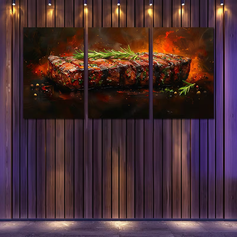 3pcs Delicious Steak Wall Art Set Canvas Framed 60x90cm - High Quality Print 100% Australian Made Wall Canvas Ready to Hang - Bella Home Decor