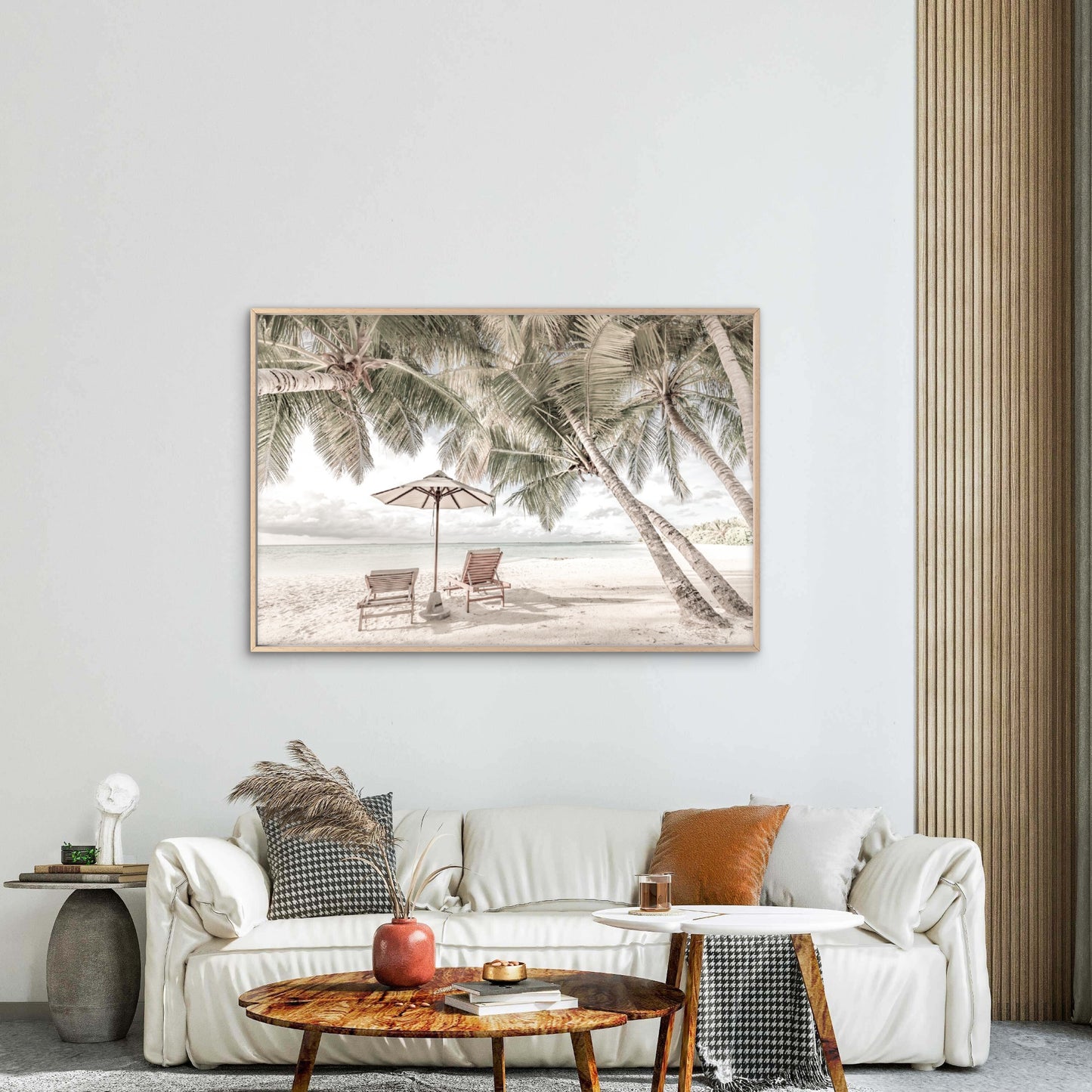 Beach Huts & Plam Trees Sea View Print 100% Australian Made - Bella Home Decor