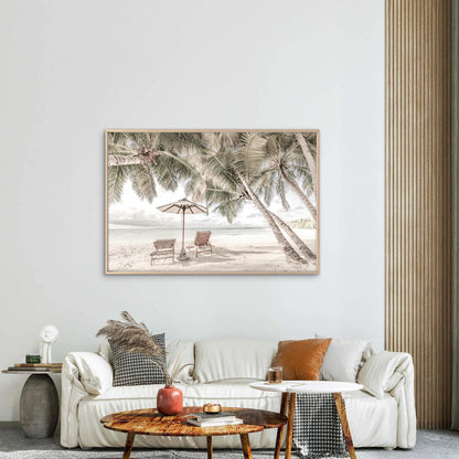 Beach Huts & Plam Trees Sea View Print 100% Australian Made - Bella Home Decor