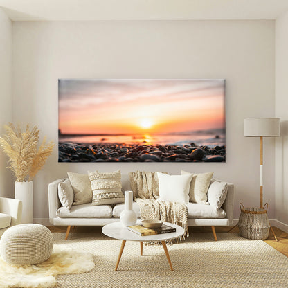 Pebbles Greet The Evening Sun Wall Art Canvas Office Home Room Framed 120x60cm