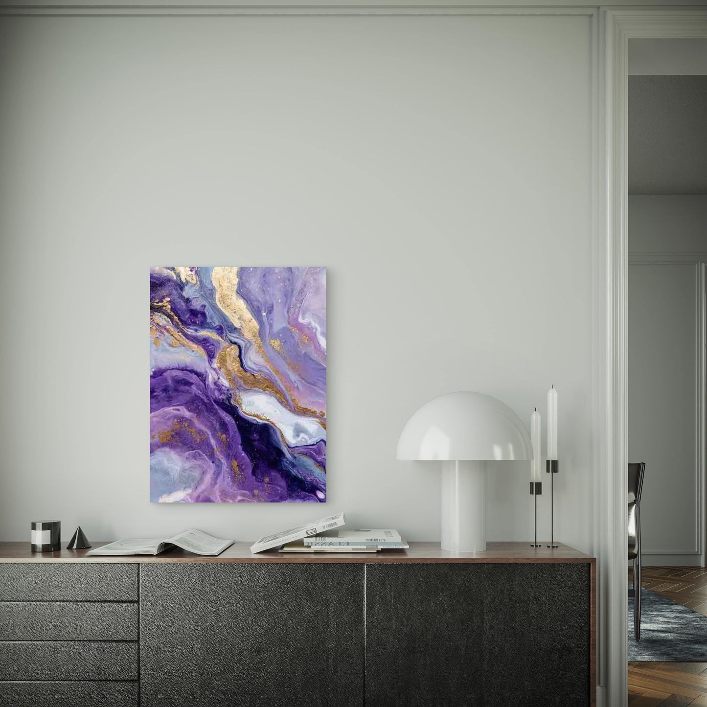 Abstract Purple, Golden, Marble Metal Print Ready to Hang