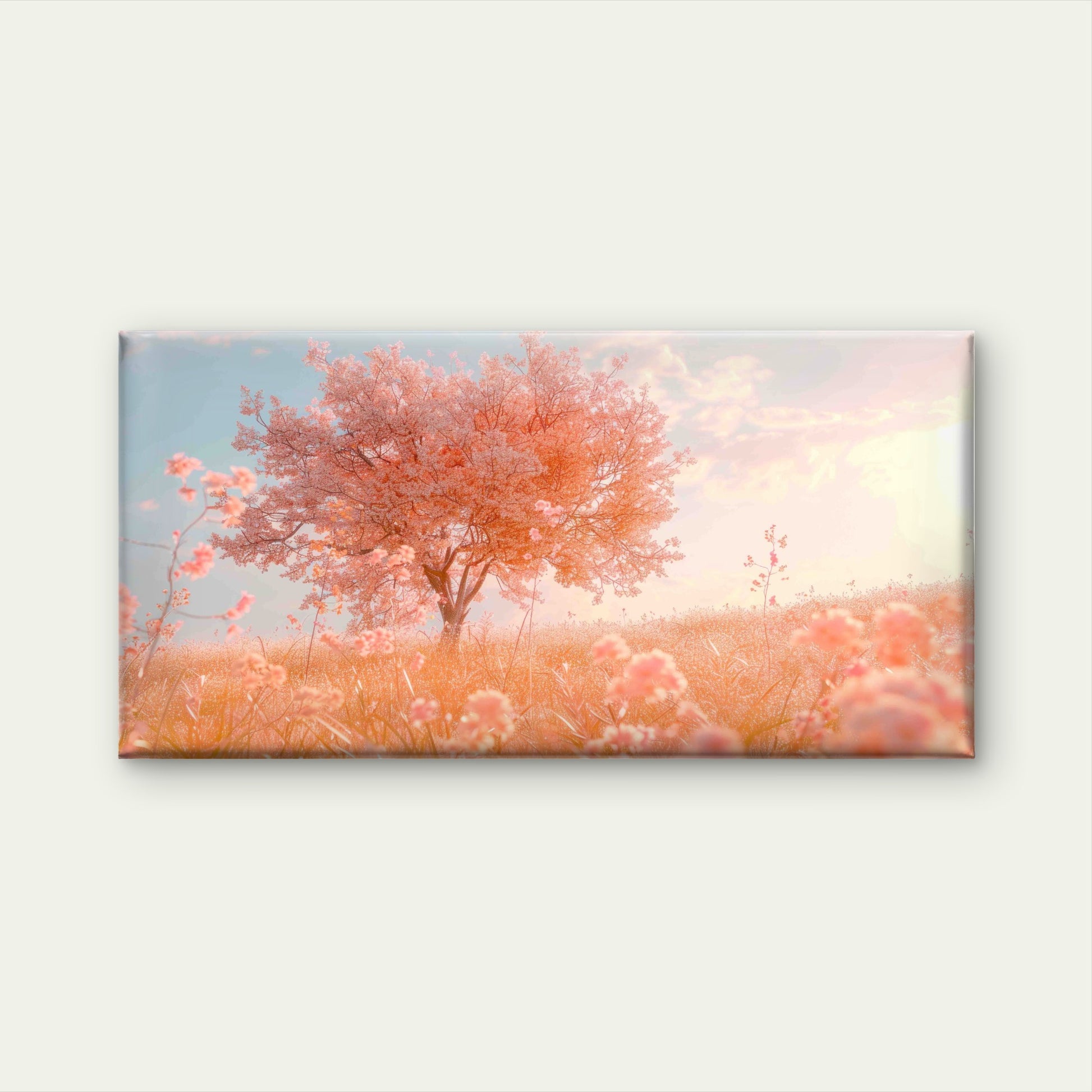 Lone Cherry Blossom Tree Wall Art Canvas Office Home Room Framed 120x60cm - Bella Home Decor
