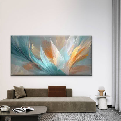 Teal Golden Leaf Pattern Wall Art Canvas Office Home Room Framed 120x60cm