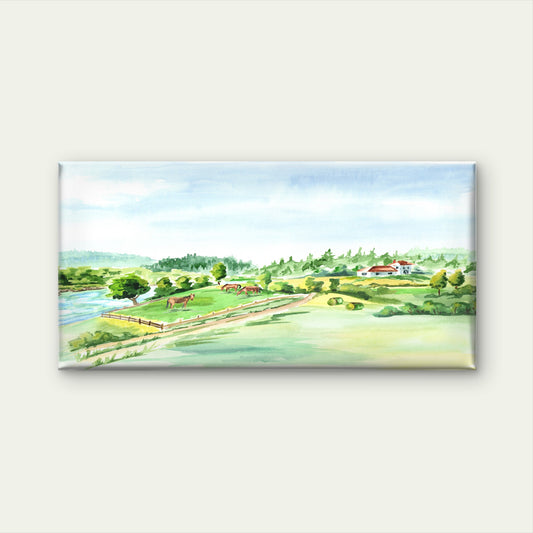 Rustic Watercolor Farm Field Wall Art Canvas Office Home Room Framed 120x60cm
