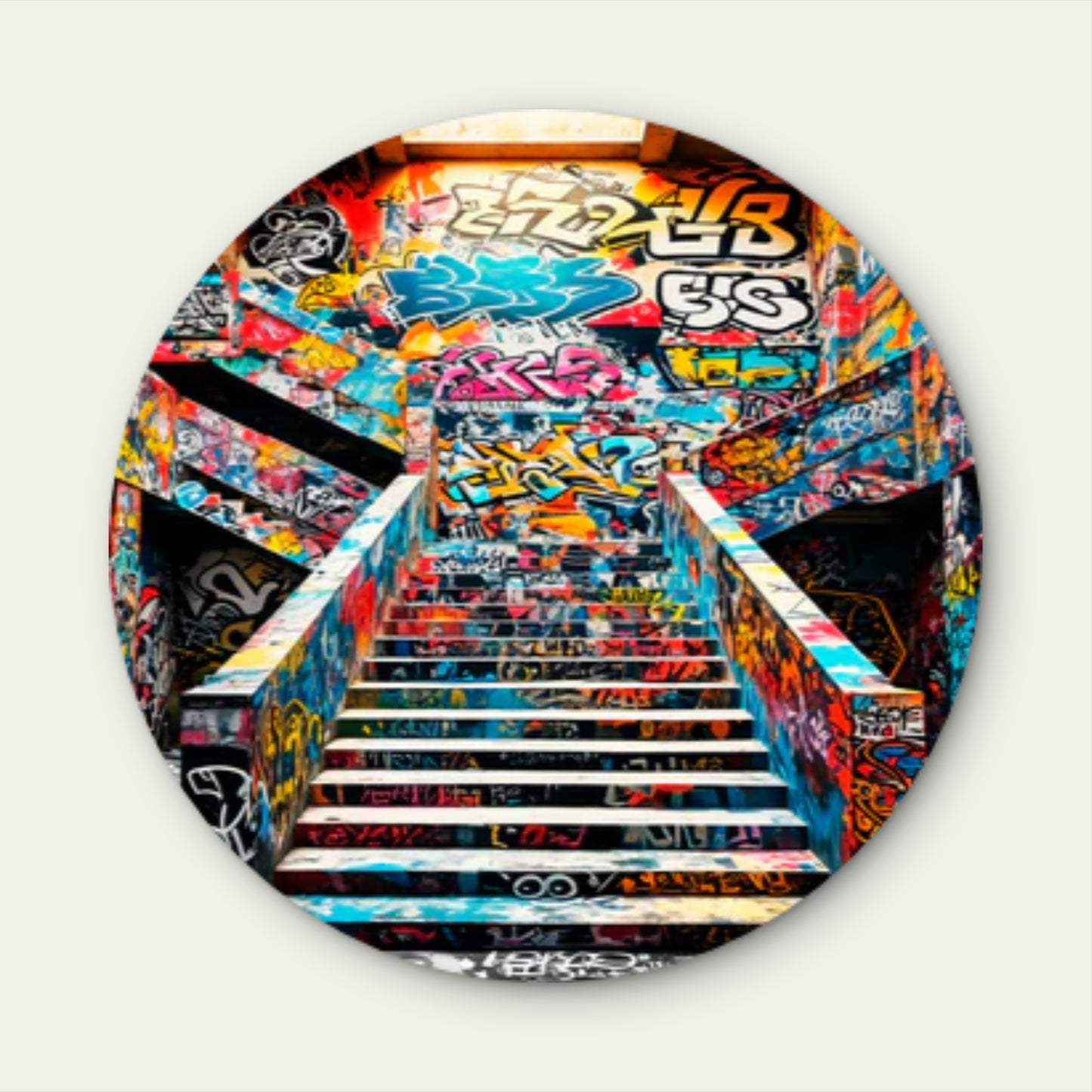 Modern Graffiti Painting Staircase  Acrylic Glass Rounded Print Tempered Glass Wall Art 100% Made in Australia Ready to Hang