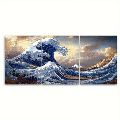 3pcs  Katsushika Hokusai The Great Wave off Kanagawa Metal Print Ready to Hang Art - Bella Home Decor