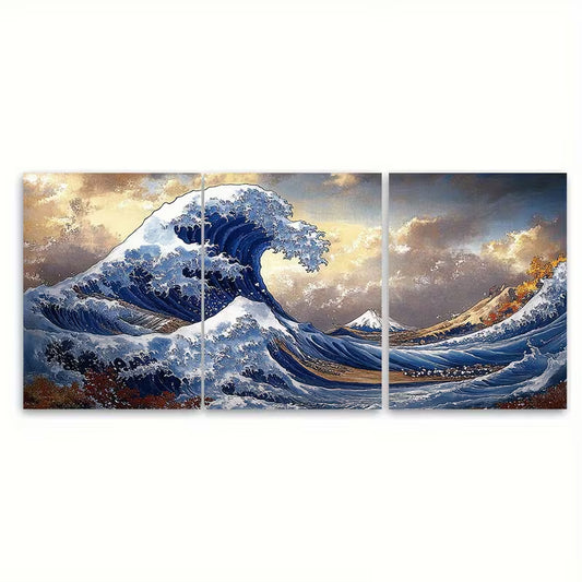 3pcs Katsushika Hokusai The Great Wave off Kanagawa Metal Print Ready to Hang Art