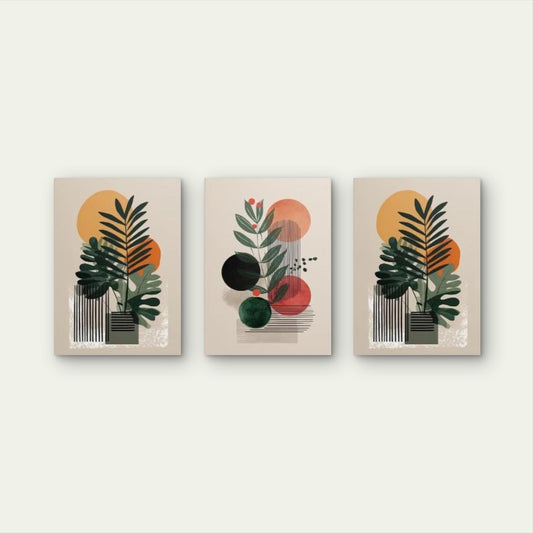 3pcs Modern Abstract Monstera Botanical Wall Art Set Canvas Framed 60x90cm - High Quality Print 100% Australian Made Wall Canvas Ready to Hang