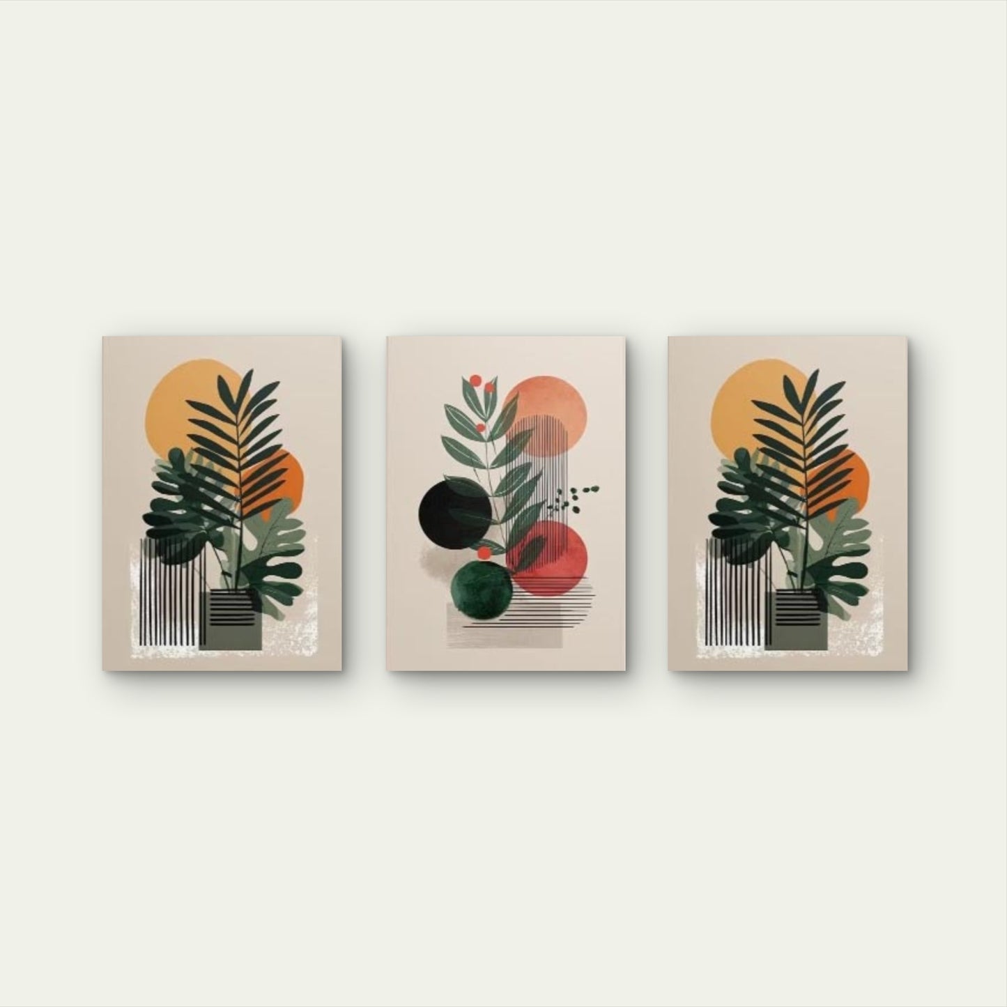 3pcs Modern Abstract Monstera Botanical Wall Art Set Canvas Framed 50x70cm - High Quality Print 100% Australian Made Wall Canvas Ready to Hang