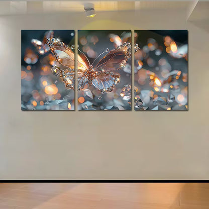 3pcs Elegant Crystal Butterfly Wall Art Set Canvas Framed 40x60cm - High Quality Print 100% Australian Made Wall Canvas Ready to Hang