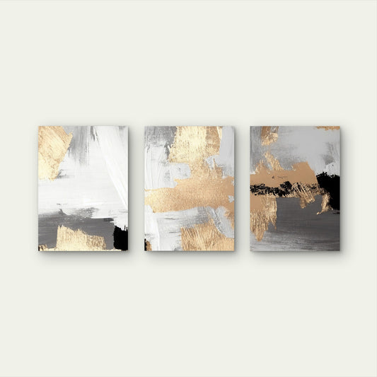 3pcs Gold Foil Abstract Textured Wall Art Set Canvas Framed 50x70cm - High Quality Print 100% Australian Made Wall Canvas Ready to Hang