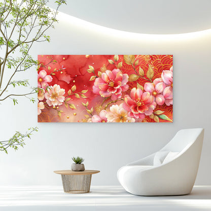 Japanese Inspired Floral Art Wall Art Canvas Office Home Room Framed 120x60cm