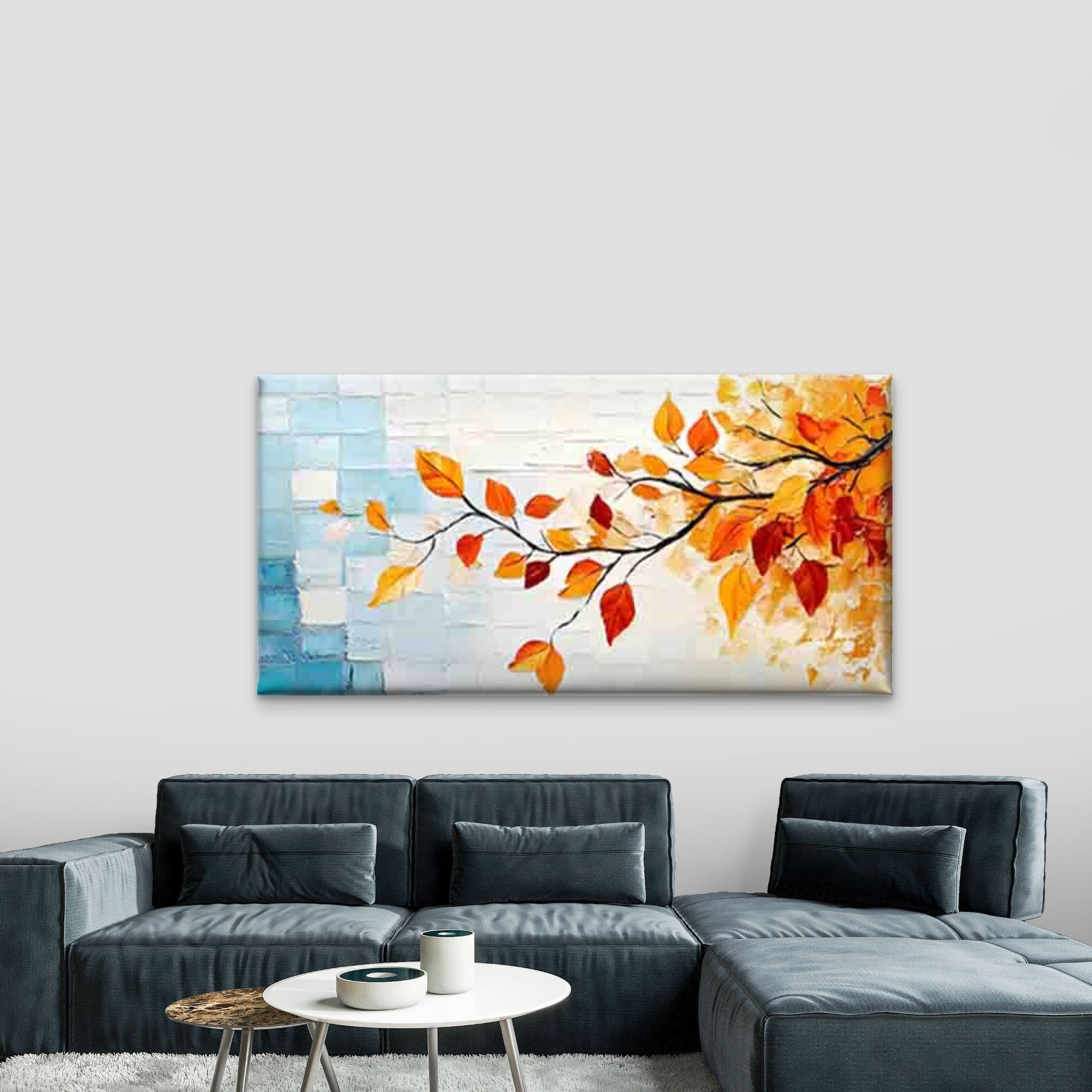 Autumn Leaf Black Branch Wall Art Canvas Office Home Room Framed 120x60cm - Bella Home Decor
