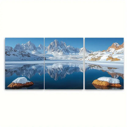 3pcs Snowy Lake Mountains Landscape Metal Print Ready to Hang Art