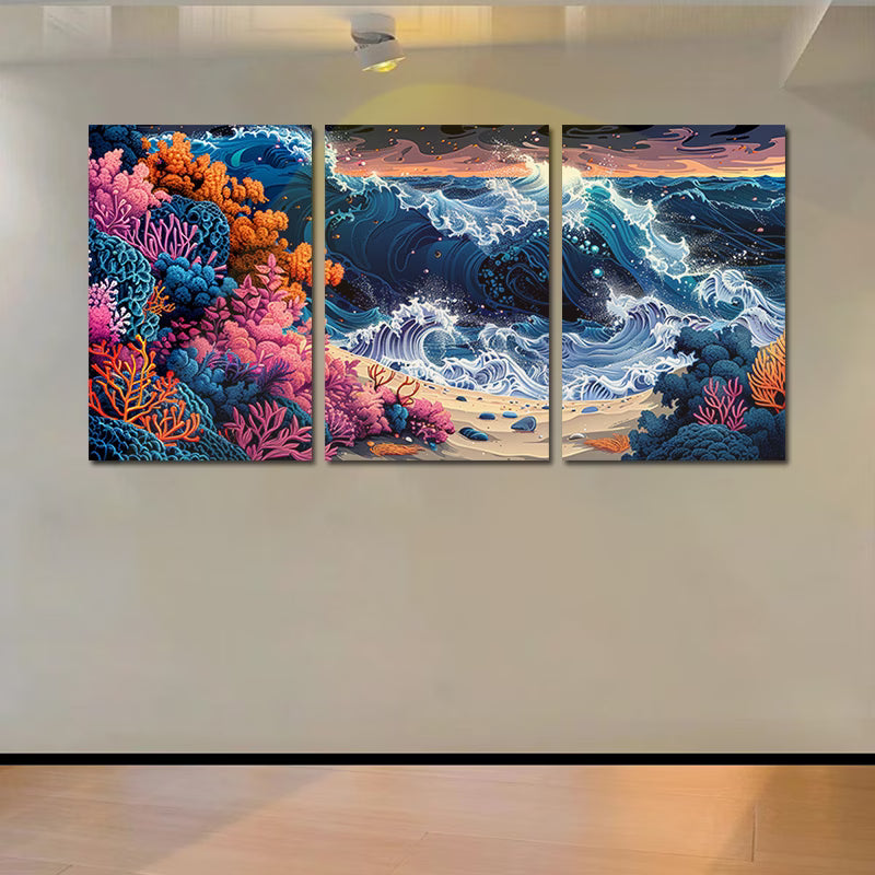 3pcs Blue Tears Seashore Ocean Themed Design Wall Art Set Canvas Framed 60x90cm - High Quality Print 100% Australian Made Wall Canvas Ready to Hang - Bella Home Decor