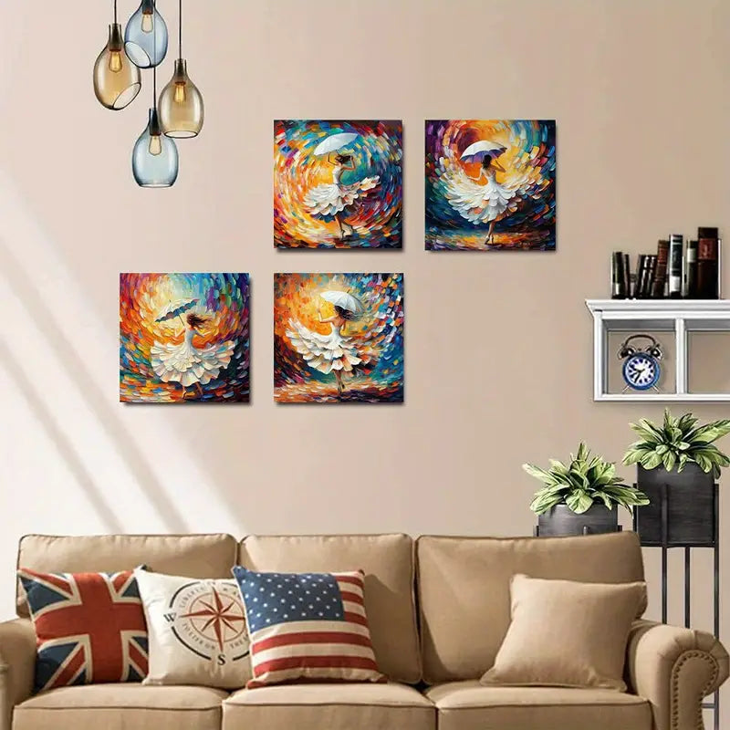 4pcs  Girl With An Umbrell Wall Art Canvas Framed