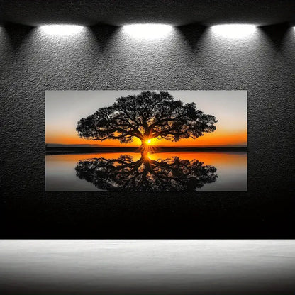 Black and White Oak Tree Sunset Wall Art canvas office home room framed 120x60cm - Bella Home Decor