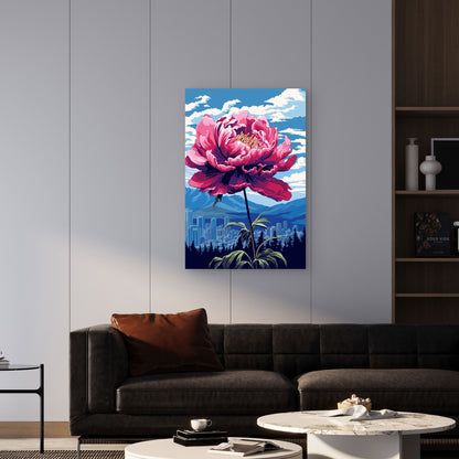 Vibrant Peony Rising Above the Mountains 40x60cm Metal Print Ready to Hang