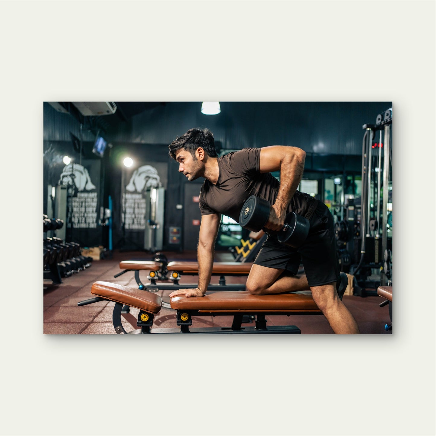 Man Doing One-Arm Dumbbell Row Gym Fitness 5mm thick Plastic Poster Ready to Hang 90x60cm