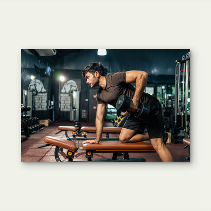 Man Doing One-Arm Dumbbell Row Gym Fitness 5mm thick Plastic Poster Ready to Hang 90x60cm