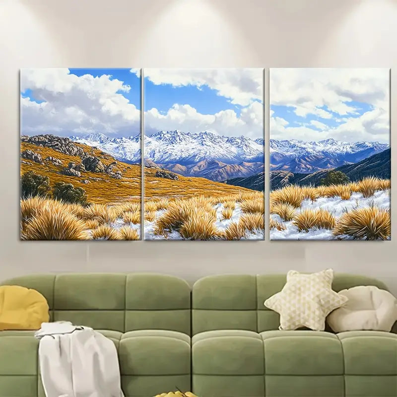 3pcs Snow-Capped Peaks & Pine Trees Metal Print Ready to Hang Art