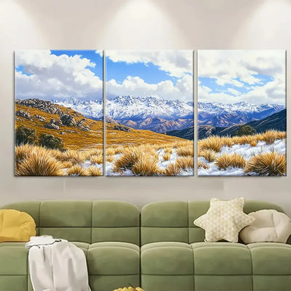 3pcs Snow-Capped Peaks & Pine Trees Metal Print Ready to Hang Art