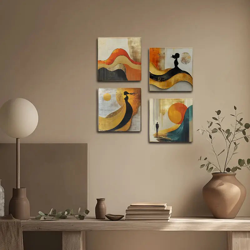 4pcs Woman And Men Shadow Wall Art Canvas Framed